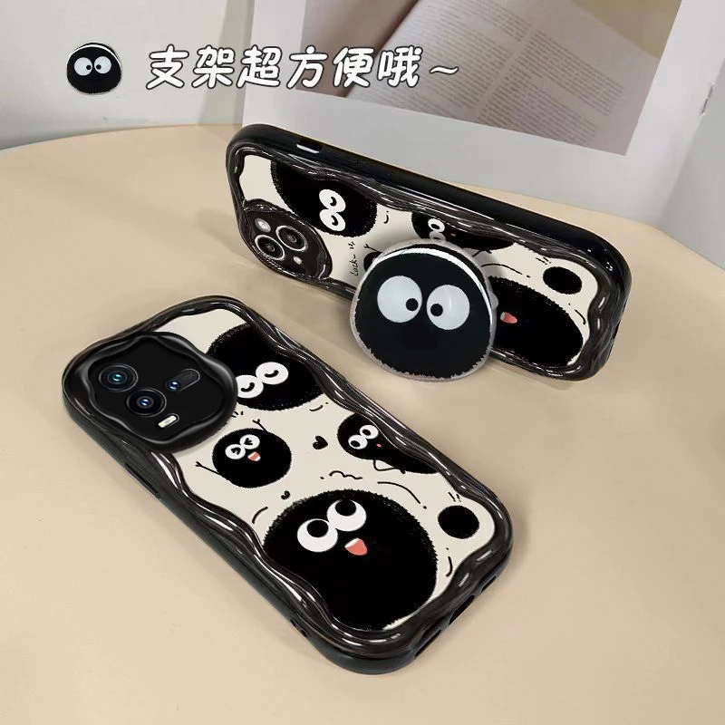 煤球公仔支架适用iQOO10手机壳V2217A网红潮牌ins风情侣商务软胶