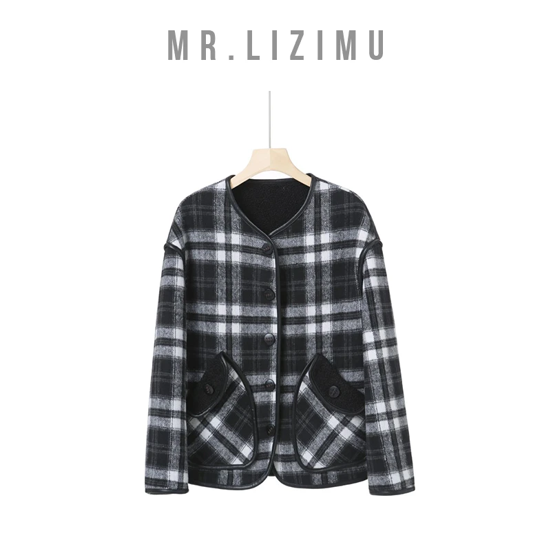 李子木先生黑白格小香风短外套2024秋冬新款宽松百搭上衣C8809