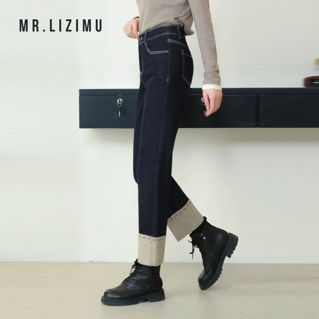 李子木先生翻边直筒牛仔裤显瘦裤子女款爆款2024新款牛仔裤女款