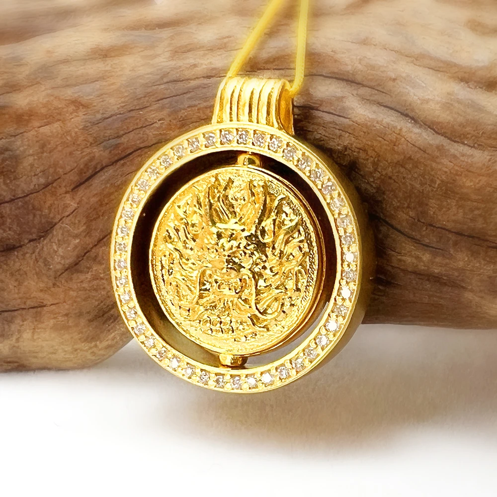 【吊坠】足金999镶嵌莫桑【黄金首饰】【辰龙】