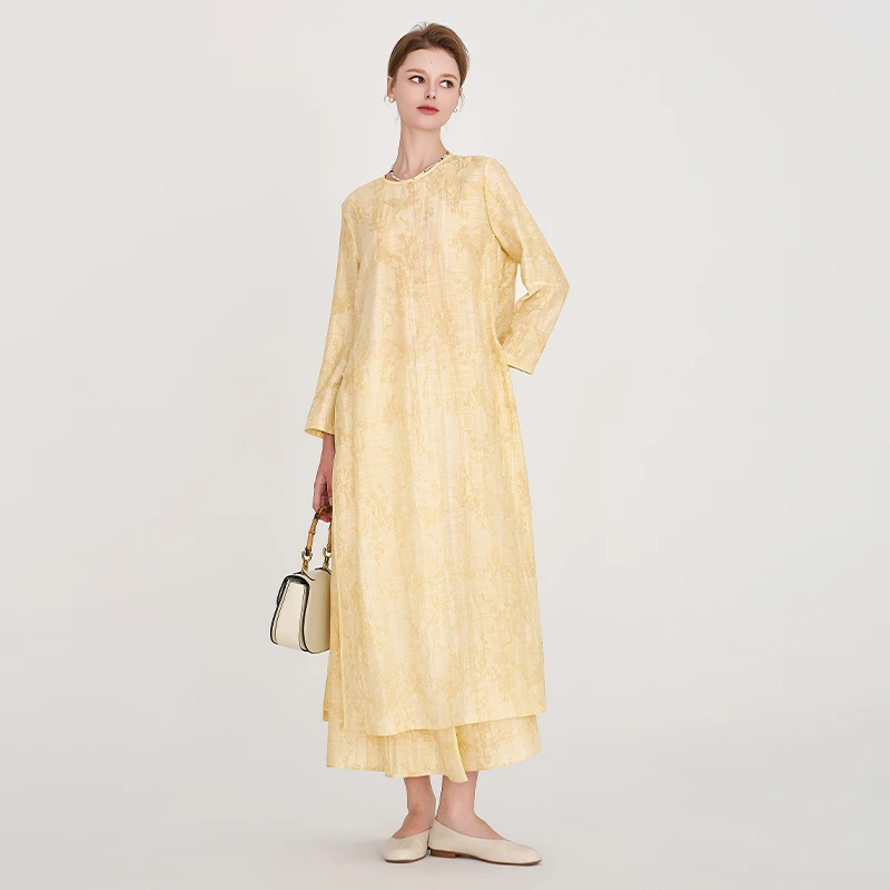 「浮云堂·风」石密·新中式高开衩肌理提花禅意长款外套5796