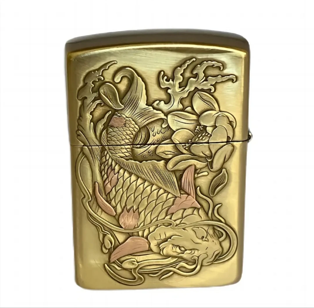 打火机浮雕【贴章龙鱼】-纯铜打火机-910s盔甲打火机防风