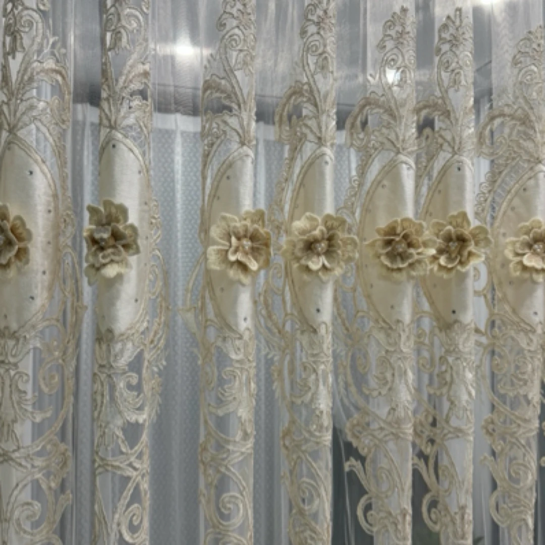 高档立体钉珠钉花刺绣窗纱02【不送挂钩勾子另拍】客厅卧室阳台纱帘