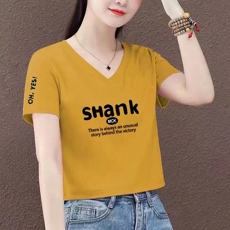 纯棉百搭t恤短袖女夏季新款宽松矮个子短款显瘦高腰上衣体恤衫女