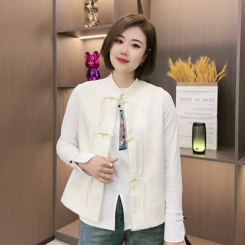 愔衣韵&中国风复古如意扣立领提花女士马夹坎肩