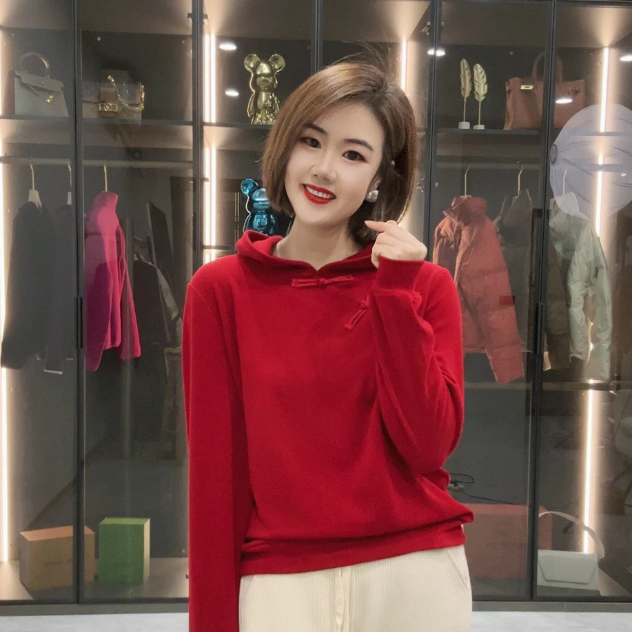 愔衣韵&秋冬季女士纯色双面绒连帽卫衣 宽松显瘦保暖舒适休闲百搭