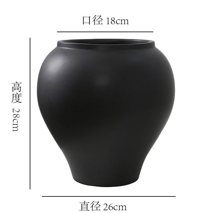 【梭形无孔】哑光黑现代简约陶瓷花盆摆件客厅插花玄关装饰花器