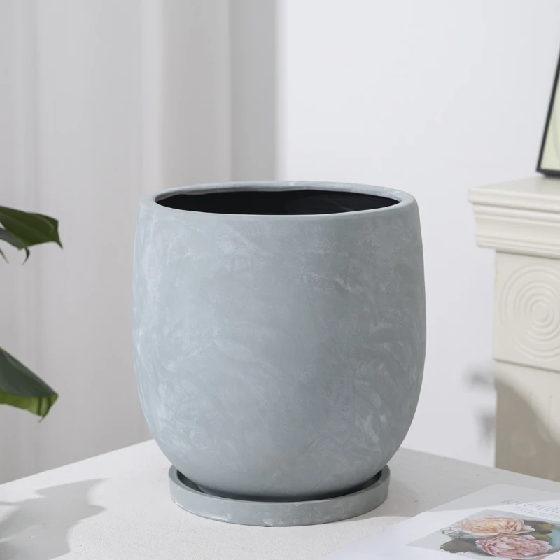 【落地花盆特大号带托】莫兰迪灰兰色陶瓷花盆简约客厅阳台绿植花器
