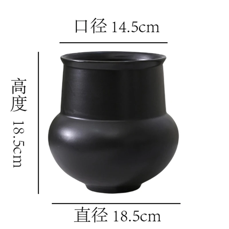 【葫芦罐】小号哑光黑高级无孔现代简约插花陶瓷花瓶花盆（发中通）