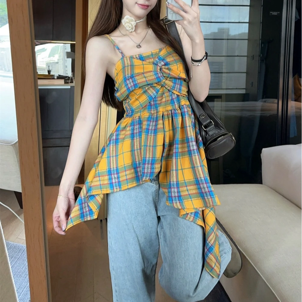 洋气锁骨外穿抹胸设计感衬衣女不规则扭结无袖衬衫一字肩背心挂脖