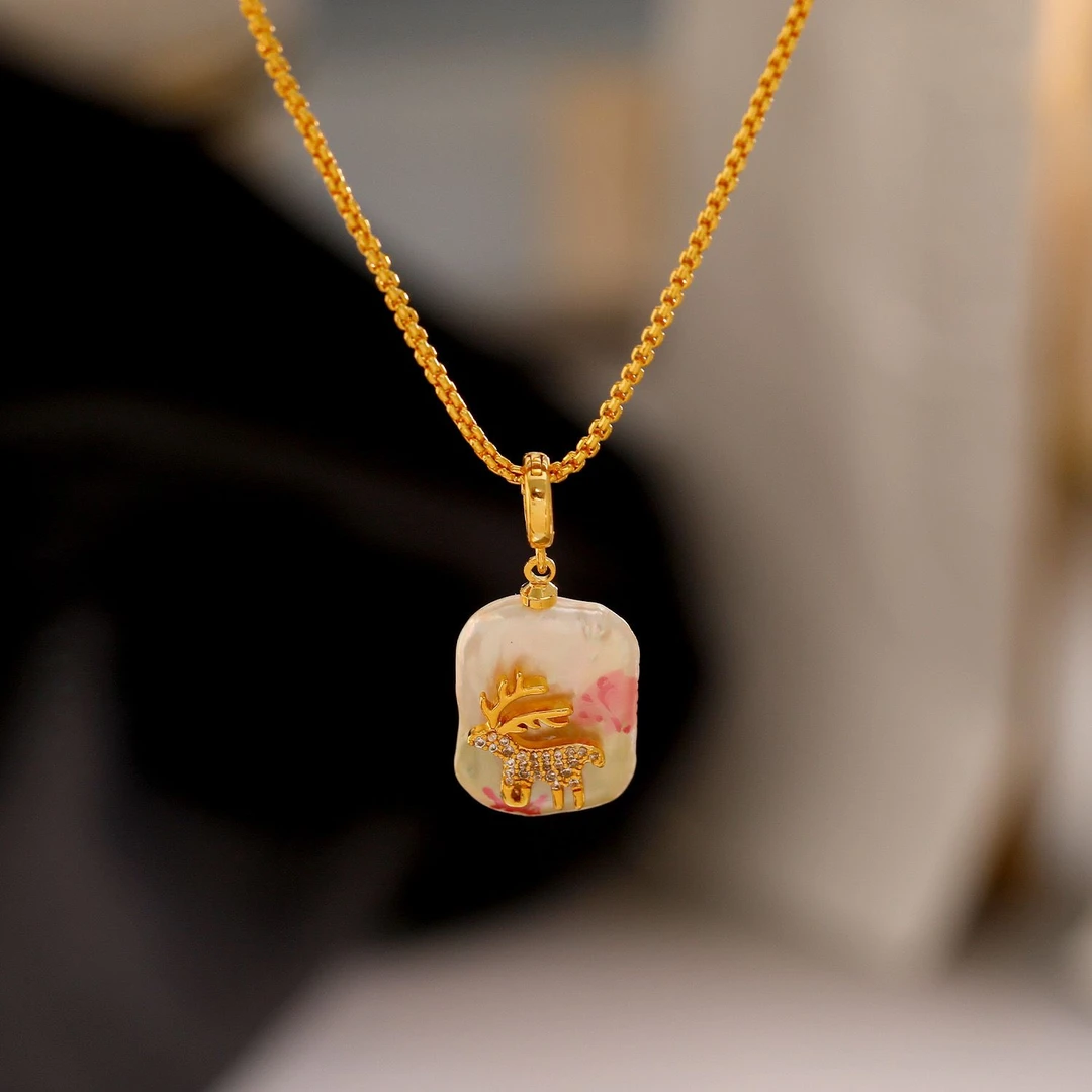 铜合金项链 《货号7638》彩色异性珠小鹿吊坠项链