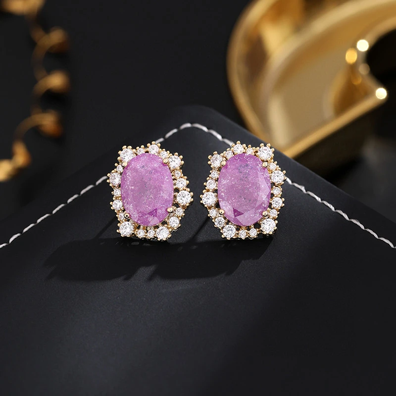 铜合金耳饰 《货号6860》轻奢时尚气质紫粉色耳钉