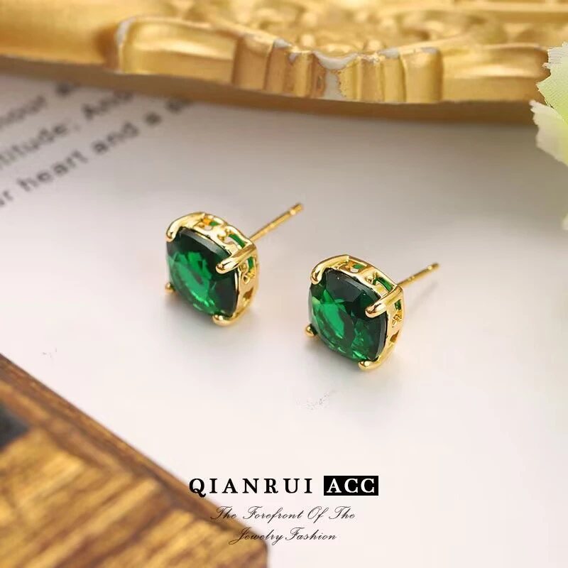 铜合金耳饰 《货号6454》 绿色锆石耳钉