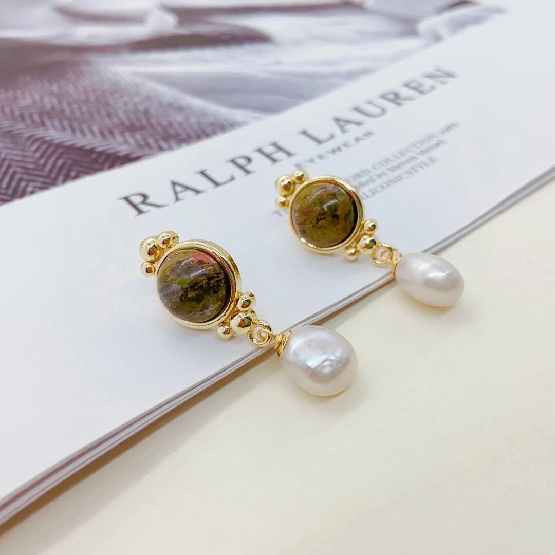 铜合金耳饰 《货号7352》法式复古优雅简约珠珠吊坠耳饰