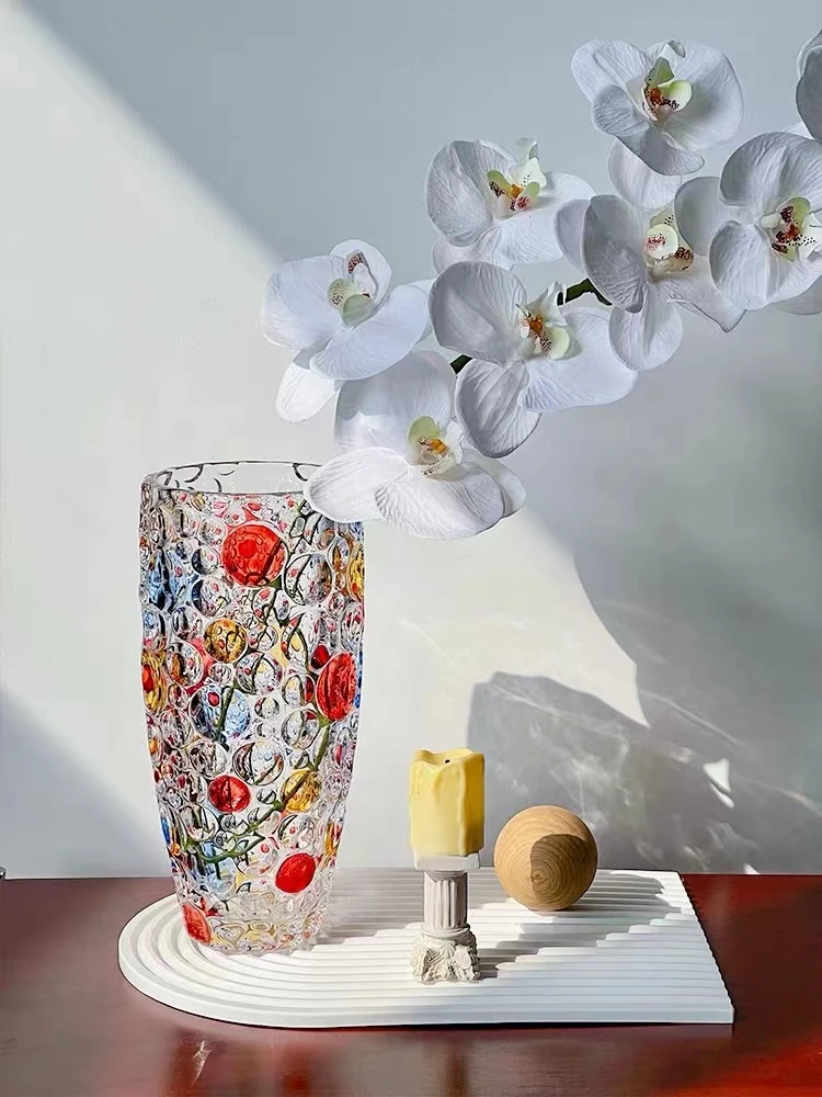 彩绘玻璃花瓶 奶油风 糖果色配色 花瓶花器 餐桌玫瑰花瓶