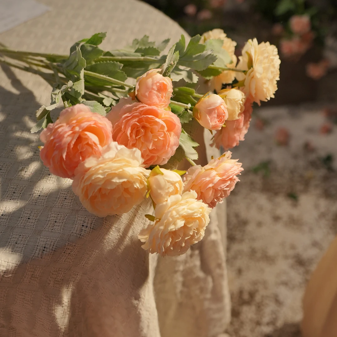 露莲花 植绒仿真花 香槟粉色三头露莲花 假花 客厅餐桌花