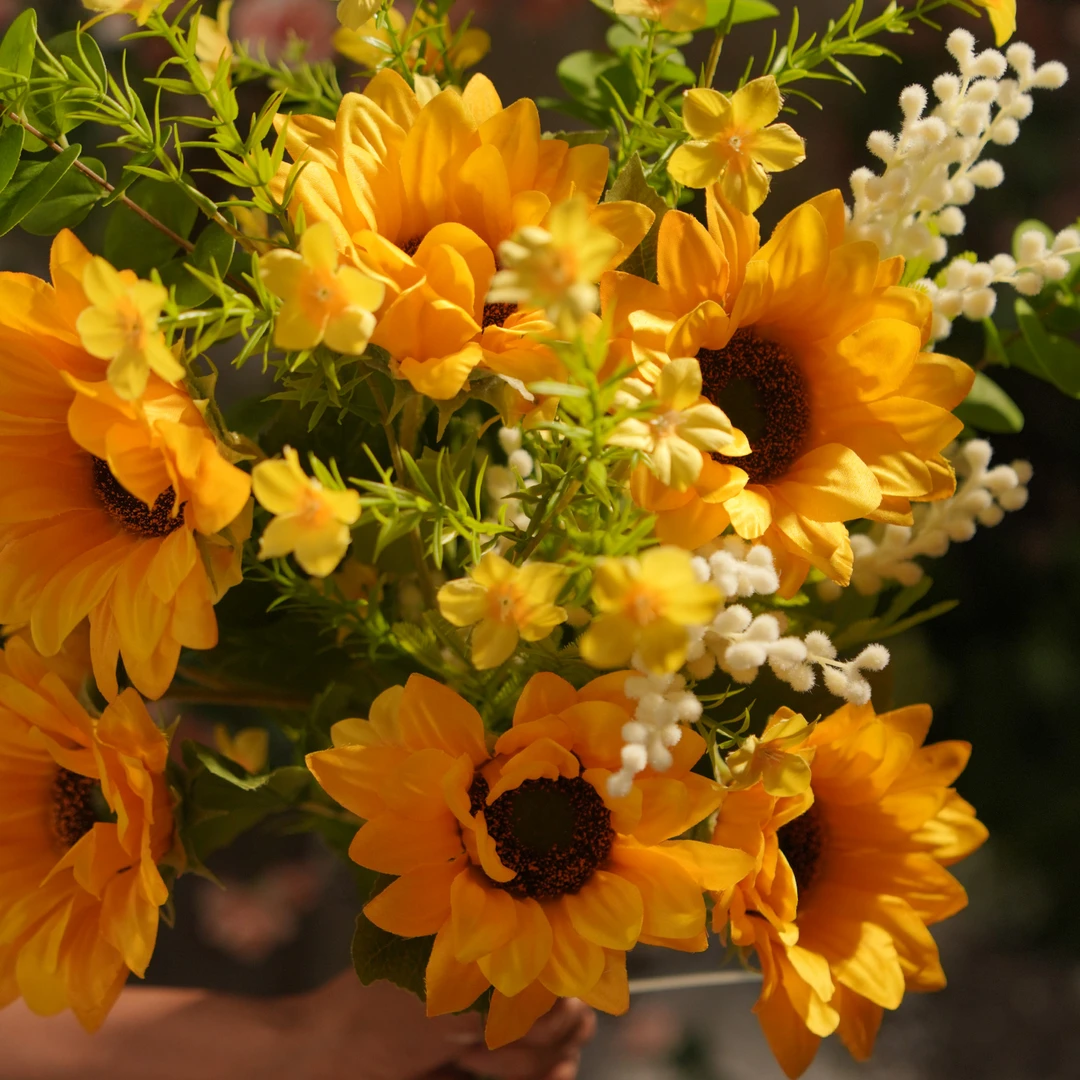 向日葵大花束 仿真花 绢布多头向日葵植绒大花束 客厅田园风花束