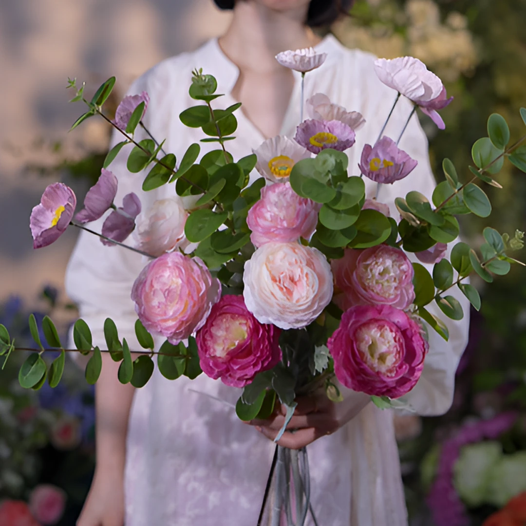 （梦华花束）露莲花束 仿真花 4支露莲2支手感尤加利3支虞美人