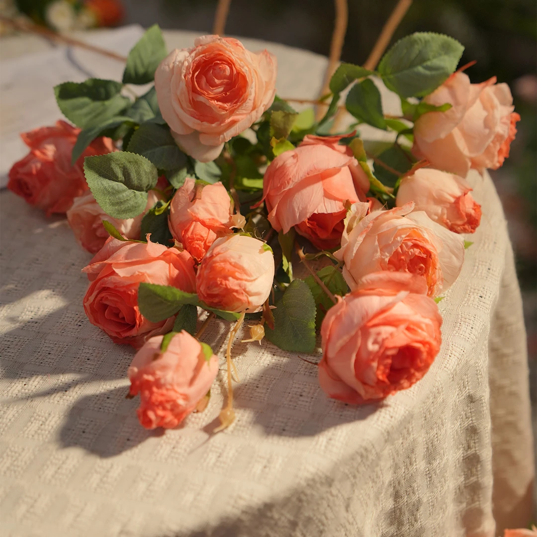 田园玫瑰 仿真花 深粉浅粉 多头玫瑰 焦边玫瑰系列仿干花系列假花