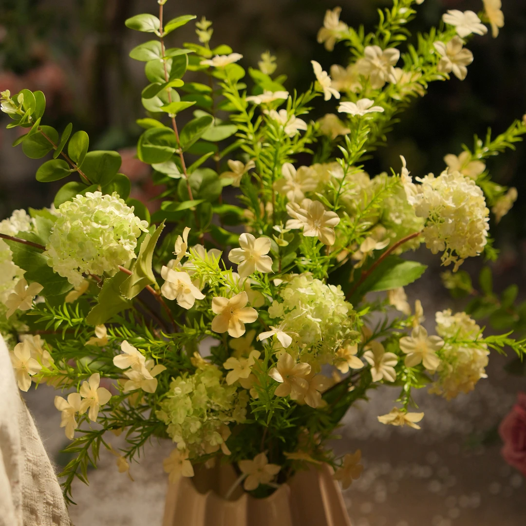 雪球花束 仿真花 三头绣球绢布材质 可水洗 客厅大花束 摆件