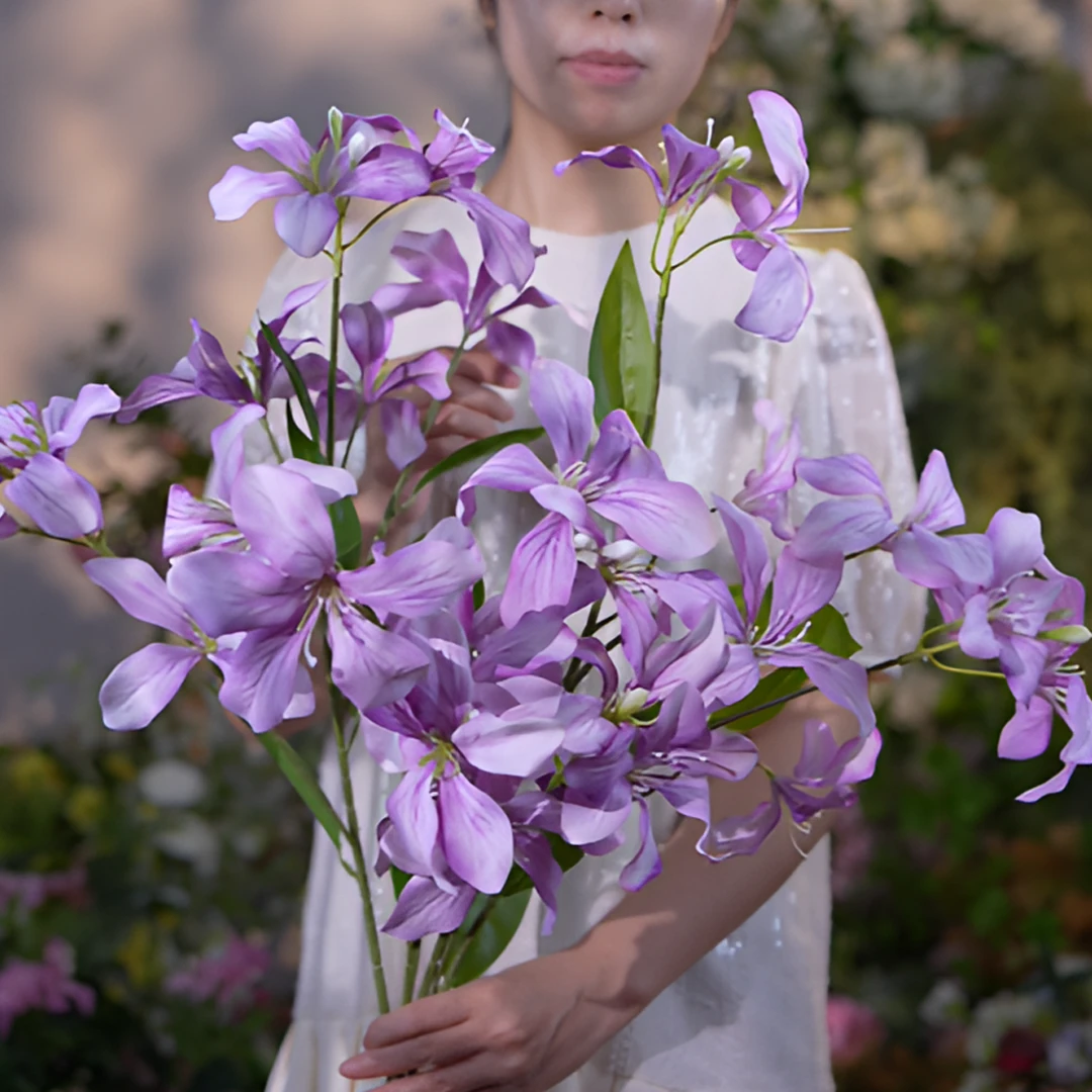 火焰兰 浅紫色 仿真花 1支7头 淡颜系假花 客厅花 现代简约风