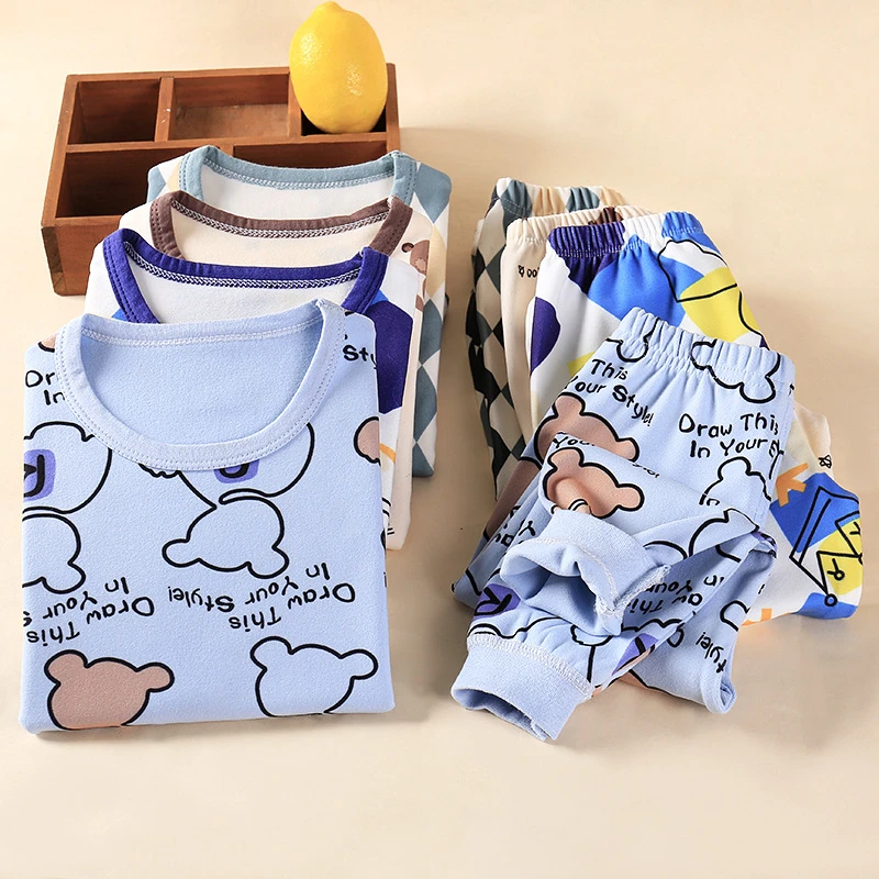 儿童保暖内衣套装男童女童加绒加厚德绒秋衣秋冬季童装家居服睡衣