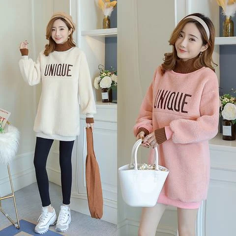 孕妇装冬装可哺乳秋冬款遮肚上衣时尚加绒加厚中长款卫衣保暖外穿