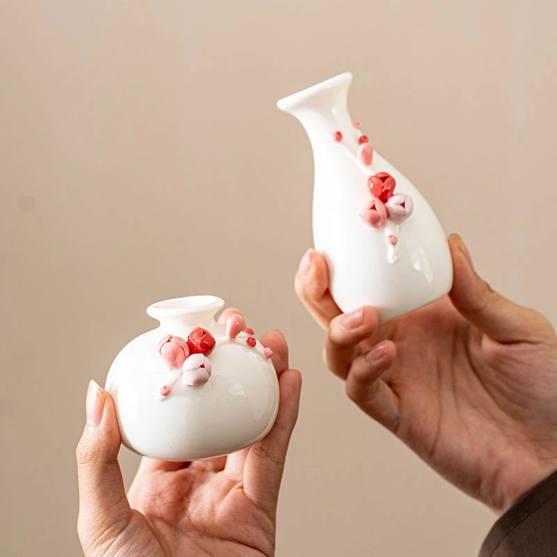 手捏花梅花小花瓶陶瓷简约创意迷你小清新花器装饰摆件客厅ZH986