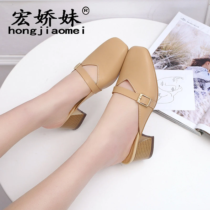 方头半拖鞋女外穿软皮百搭31骊32小码鞋子女士穆勒鞋无后跟时尚