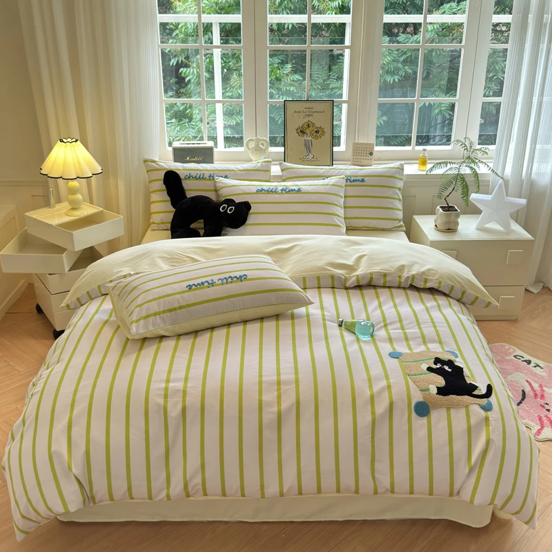 磨毛条纹卡通毛巾绣系列四件套