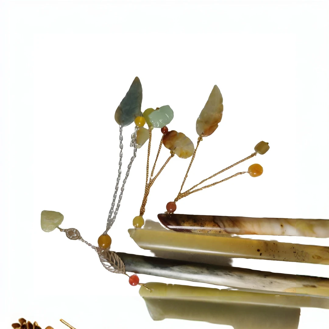 新中式古风天然岫玉流苏滴流不是发簪不单卖直播用