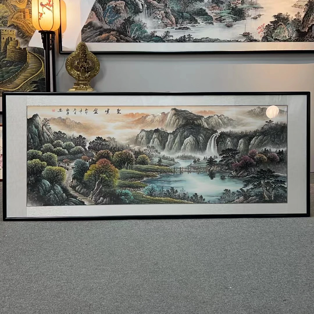 纯手绘-聚宝盆208*86（胜华）新中式国画挂画沙发客厅背景墙装饰画