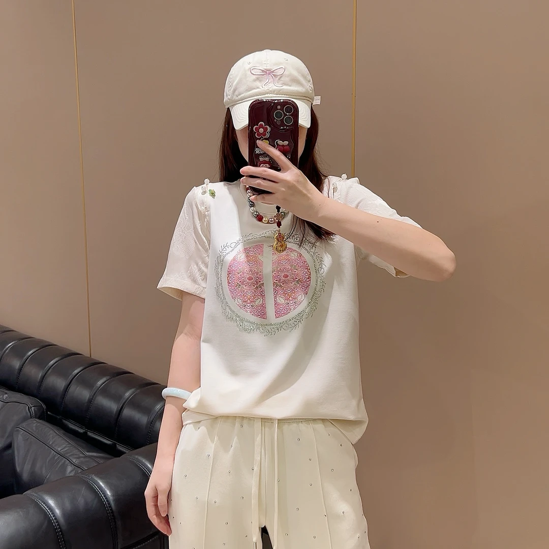 031403新中式国风创意短袖显瘦半袖洋气时尚百搭设计感休闲潮流