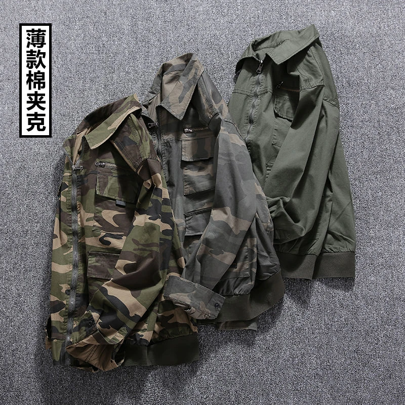 夏季薄款纯棉弹力宽松迷彩夹克 尖刀连户外工装休闲服外套上衣男