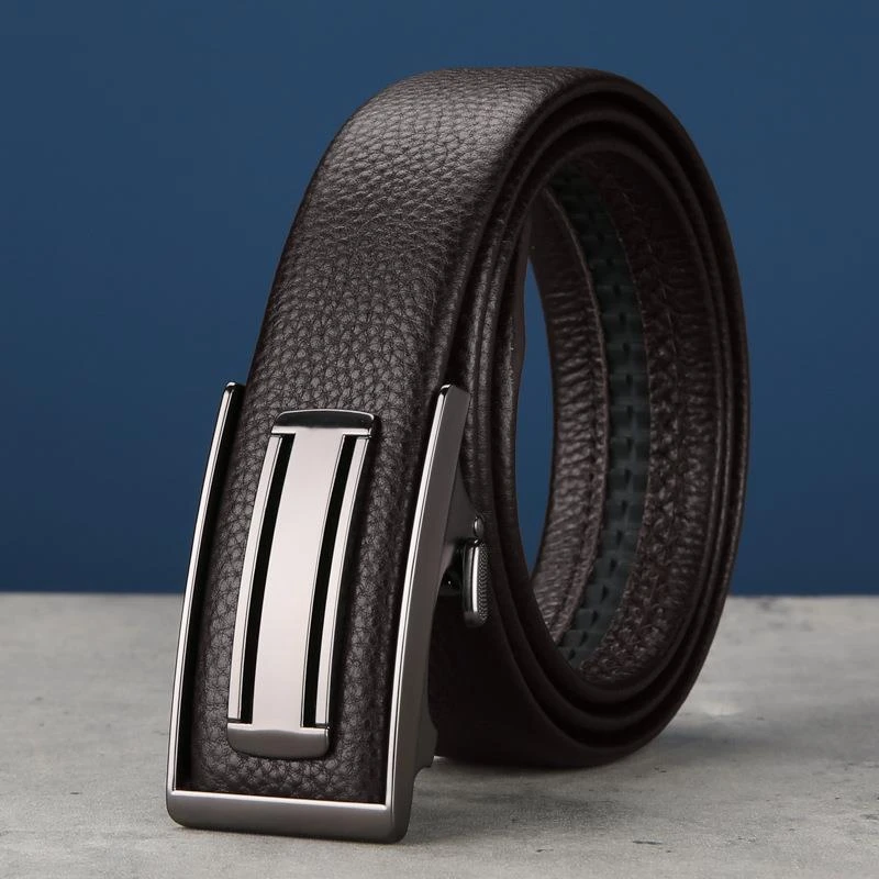 【质保五年】头层牛皮皮带男真皮自动扣内穿式腰带裤带不漏尾中青年