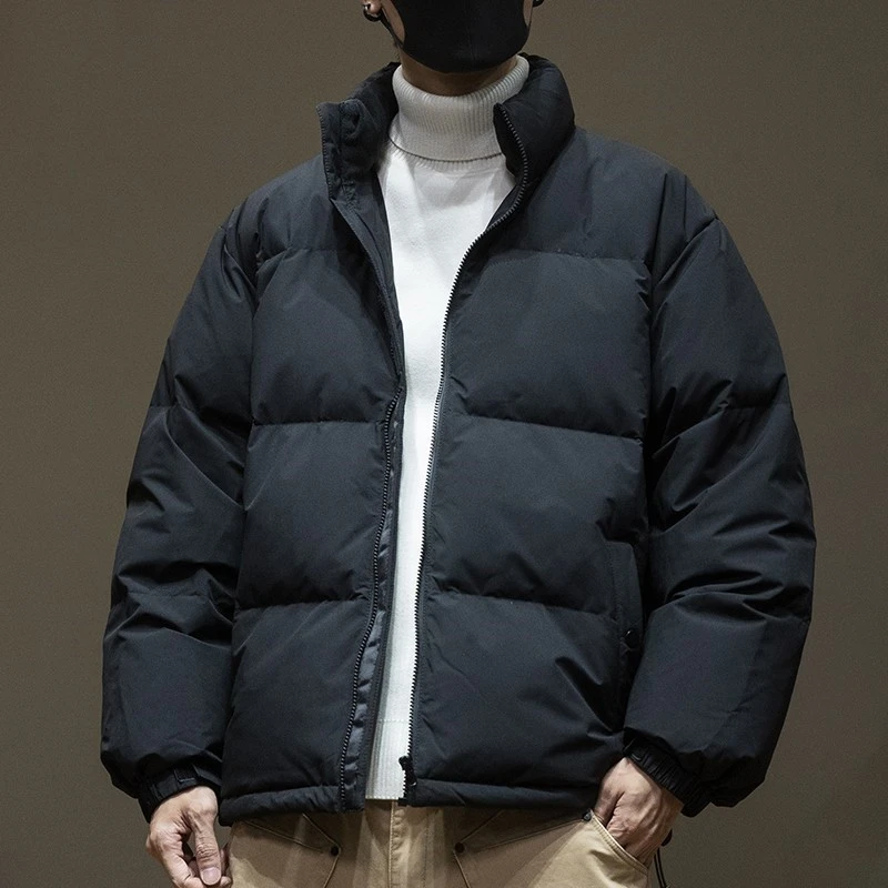 美式重磅宽松立领羽绒服男款冬季加绒加厚保暖面包服纯色休闲外套