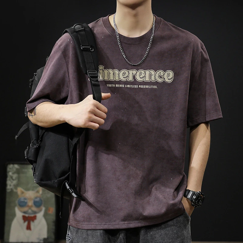 美式复古紫色短袖t恤男重磅2025夏季潮牌休闲半袖男士高级感体恤