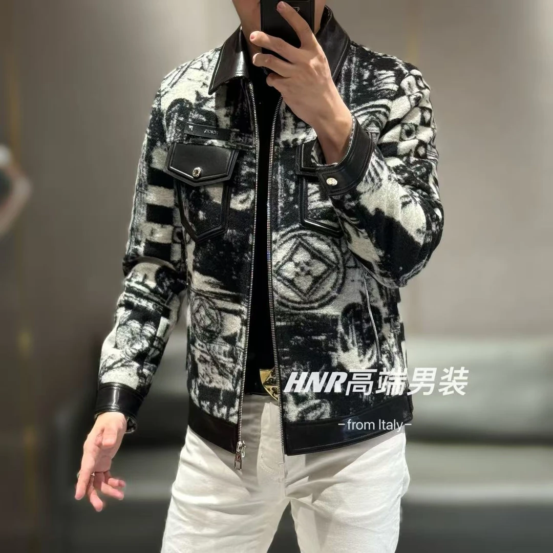 【鹅绒羊皮拼接】立体双口袋图案新款高端男士潮流羽绒服88111