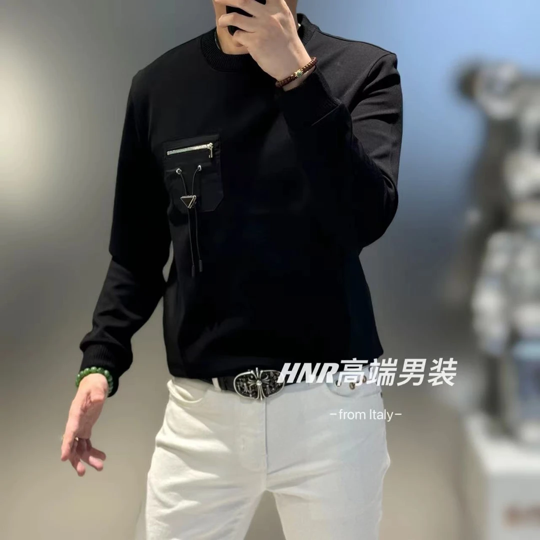 纯色个性口袋设计2024新款秋季百搭潮流男士休闲长袖卫衣85960