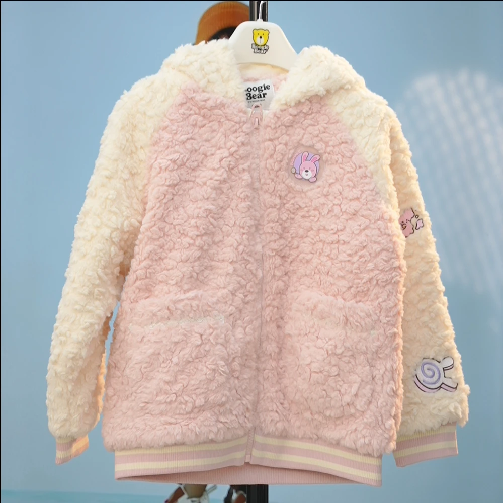 卜吉熊羊羔绒女童冬季保暖外套加绒秋冬洋气外套百搭儿童时尚宝宝
