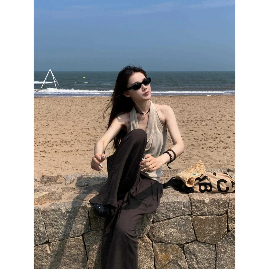 夏季新款时尚网红炸街小个子穿搭背心减龄显瘦宽松韩版休闲裤子