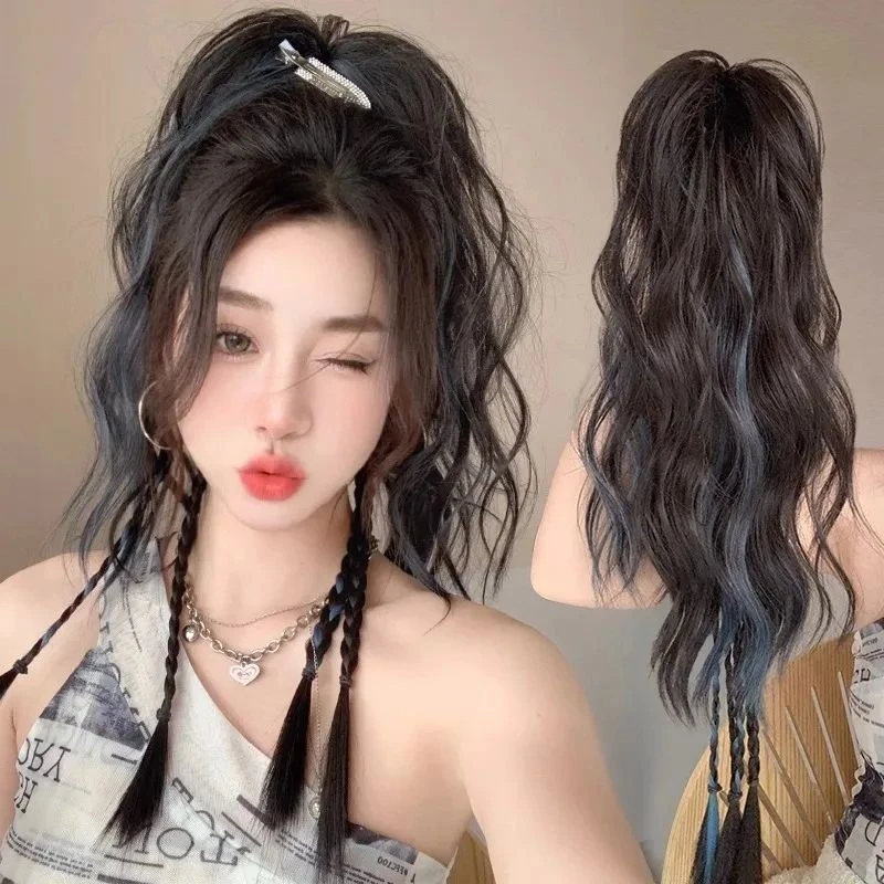 女假辫子抓夹挑染高马尾甜酷拳击辫网红半扎长发编发麻花辫假马尾