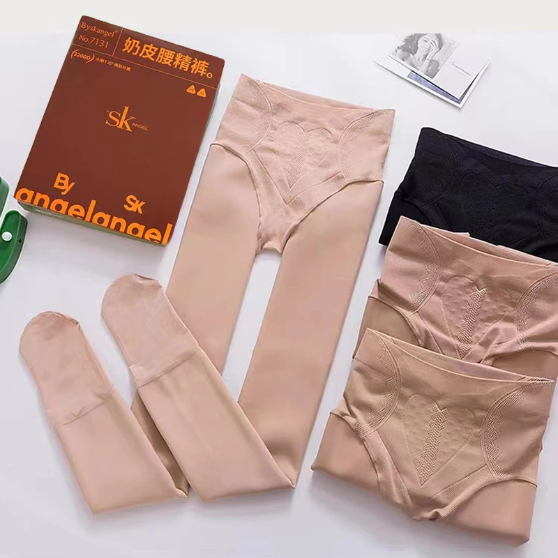 SK高腰收腹加绒加厚保暖打底裤水光感奶皮连裤袜肤色裸感光腿神器