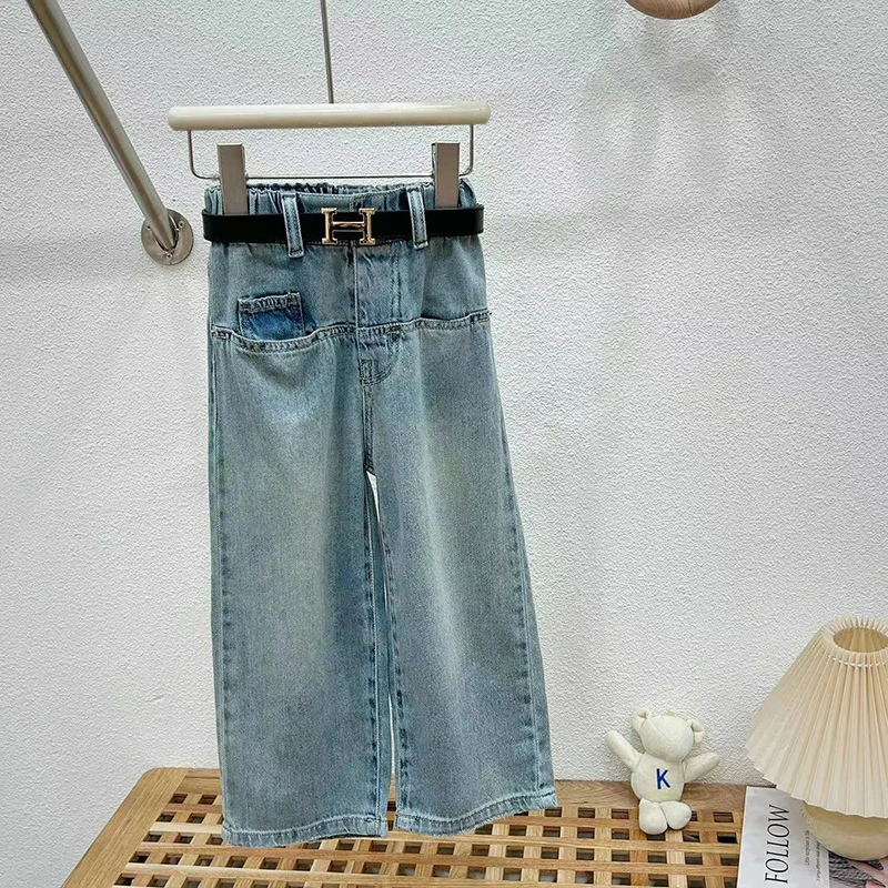 女童夏装裤子2024新款儿童亲子装直筒长裤薄款牛仔裤夏季阔腿裤潮