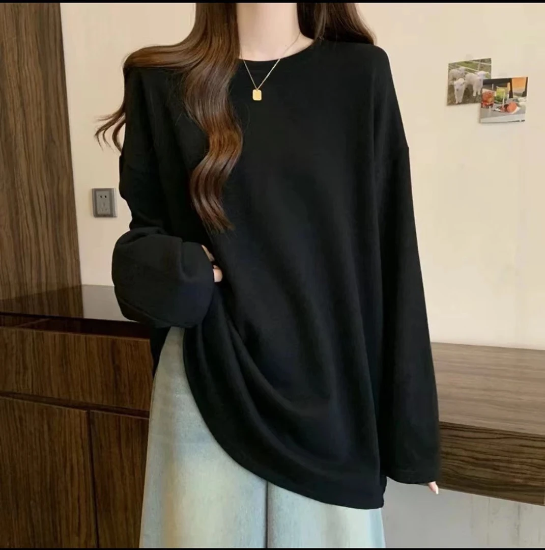 春季上新~简约休闲纯色宽松大版型中长款遮臀洋气百搭女卫衣