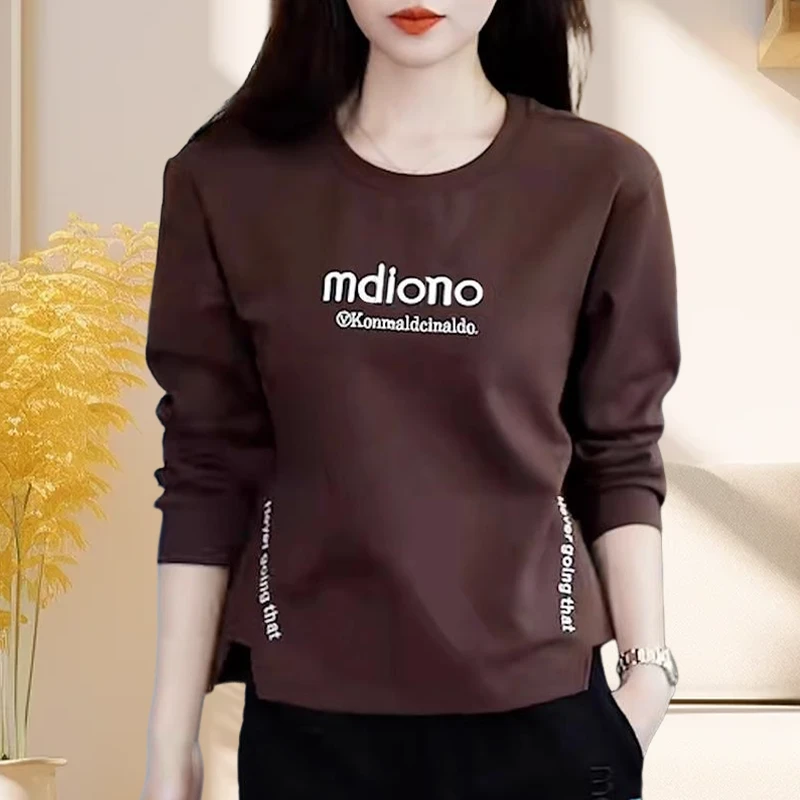 韩版大码时尚棉卫衣女宽松长袖字母刺绣2025秋冬百搭减龄休闲显瘦