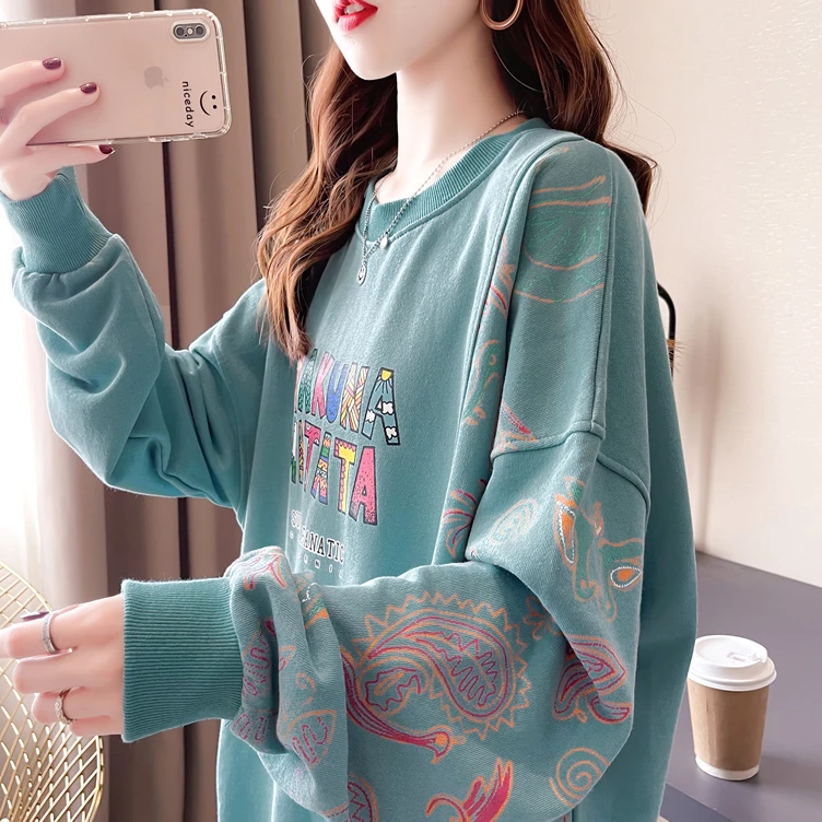【棉】卫衣女韩版宽松纯棉时尚拼接印花2025秋冬百搭长袖休闲上衣潮