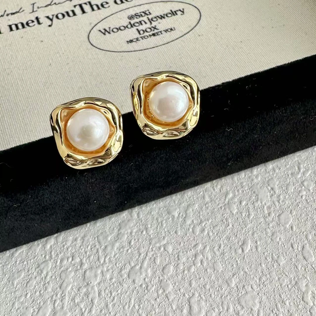 铜合金仿珍珠耳饰 法式金属珠珠耳钉925银针 气质  轻奢 精致 618