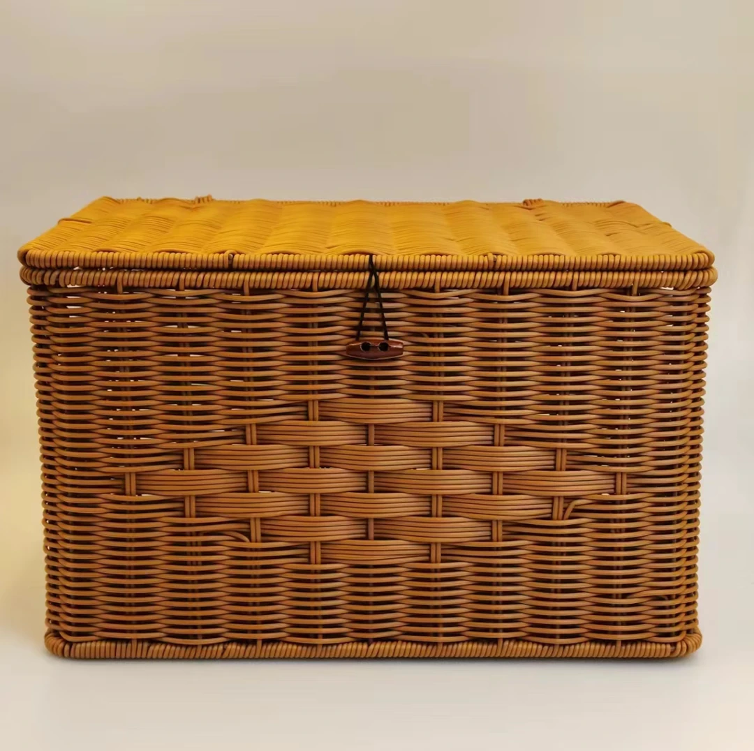 特大号收纳筐箱家用客厅手工编织长方形美式储物简约藤编收纳筐