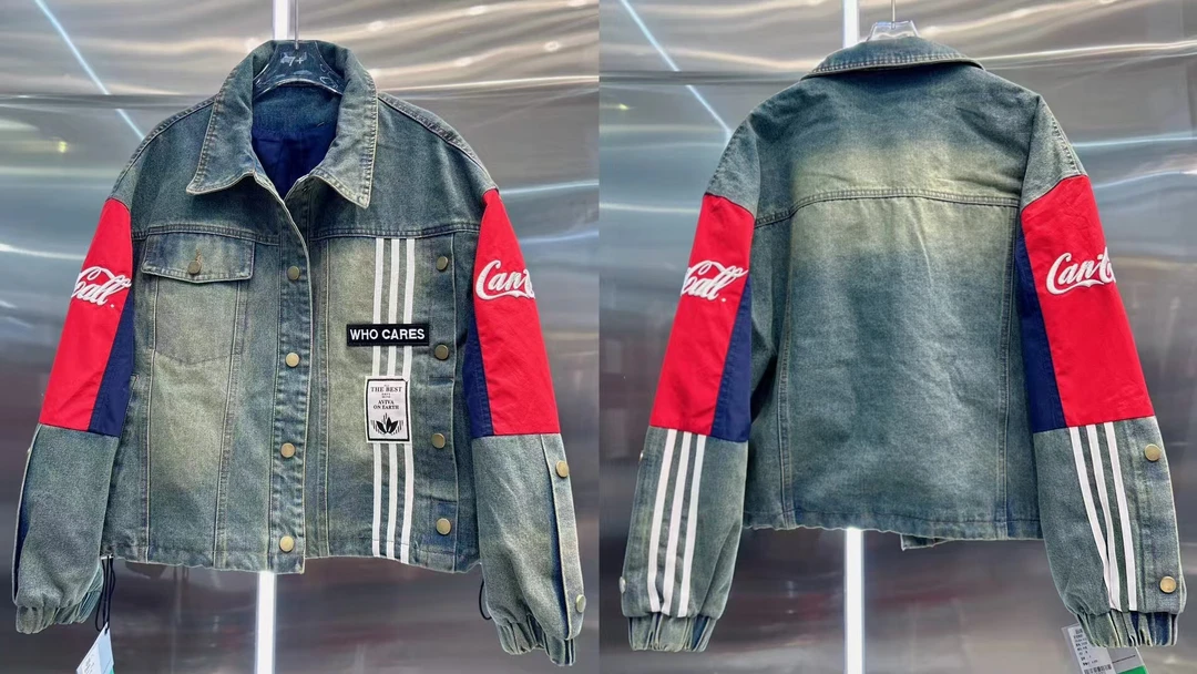 潮牌外套2024秋季新款休闲时尚水洗做旧拼接袖子刺绣牛仔外套